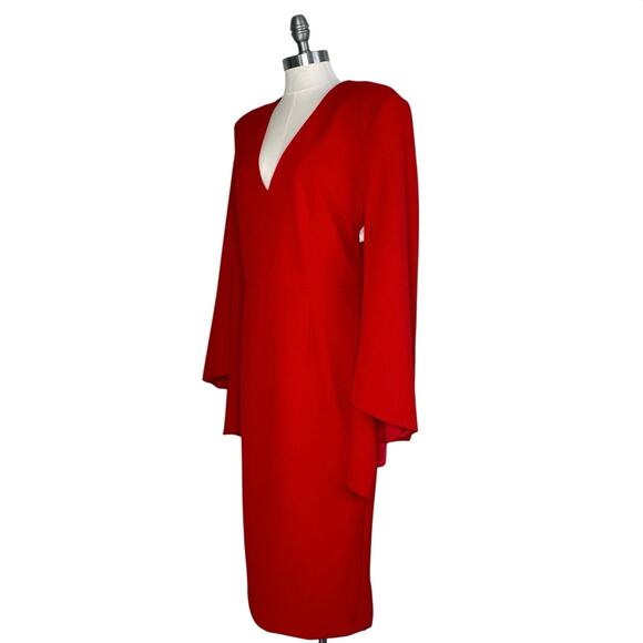 Alexia Admor Ocean Flare Split Sleeve Midi Sheath Dress V-Neck Red - Picture 5 of 11
